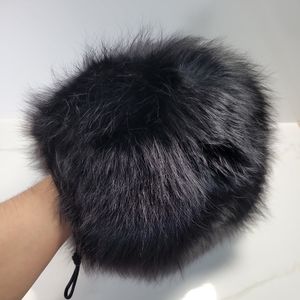 Black Fox Fur Muff Hand Warmer Pocketbook Bag